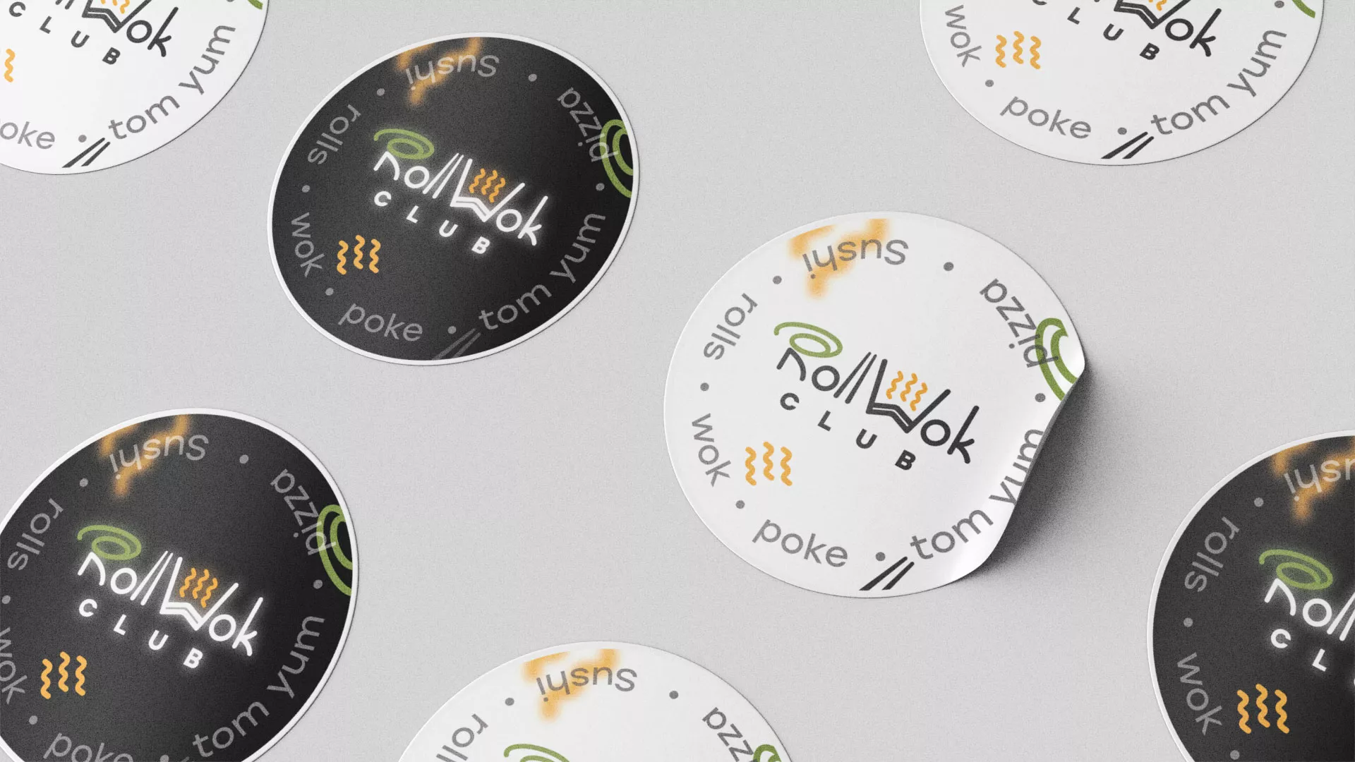 Разработка наклеек для суши-бара «Roll Wok Club» в Льгове